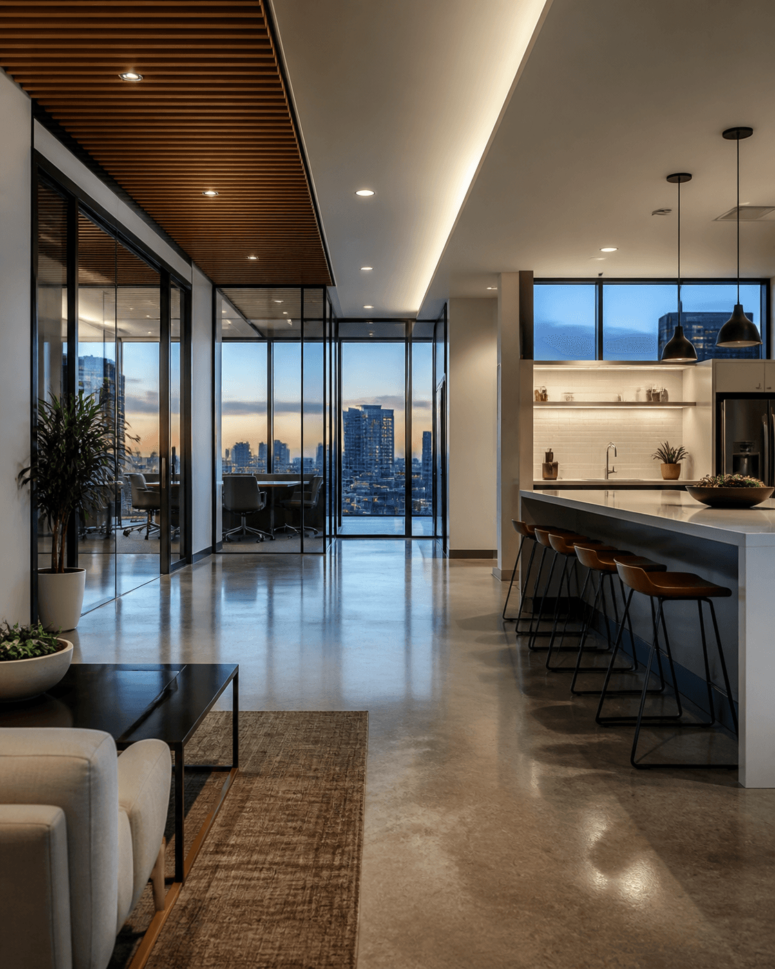 Clean modern office common area and breakroom