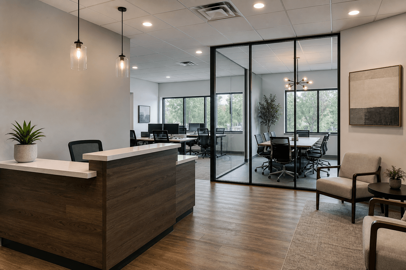 A freshly cleaned modern commercial office